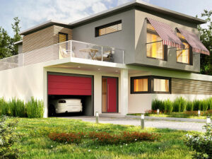 Modern house design with garage and car
